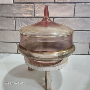 Vintage Pink Gold Glass Candy Dish